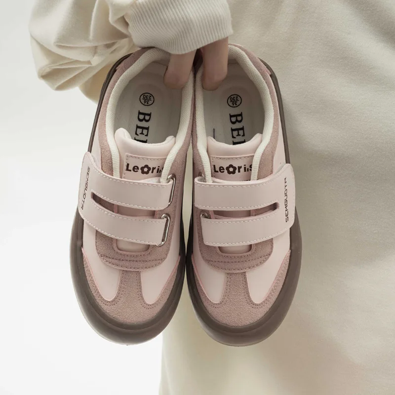 Anti Slip Magic Tape Solid Color Students Increase Thick Soled Casual Walking Style Plain White Shoes