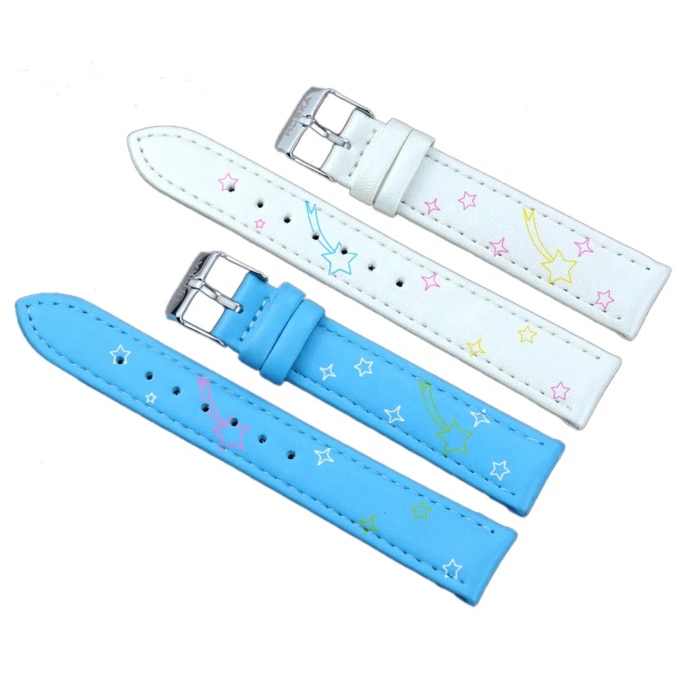 14 16 18 20 mm Replaceable Cute PU Faux Fake Leather Custom Printed Logo Children Watch Strap