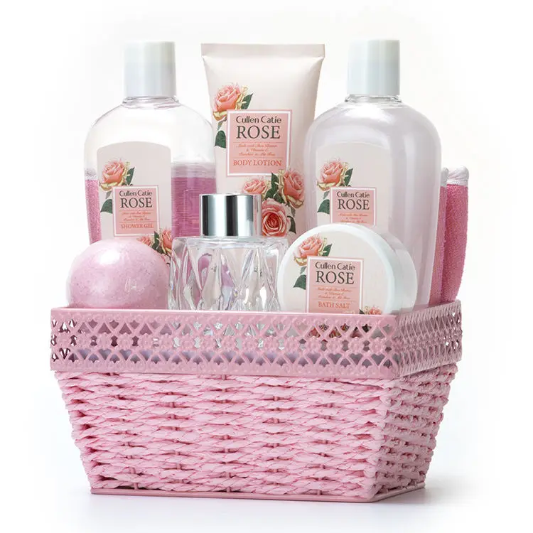Rose petal shower gel bath gift set OEM ODM plant customized wholesale rose body milk bath salt exquisite packaging
