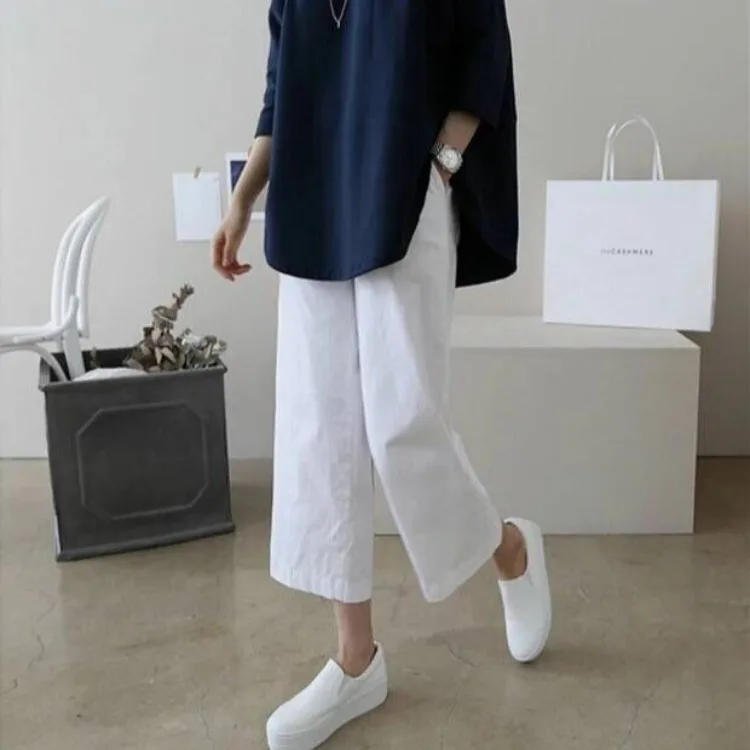 
2021 spring and summer cotton and linen wild wide leg linen thin casual OL professional women loose nine point pants women 