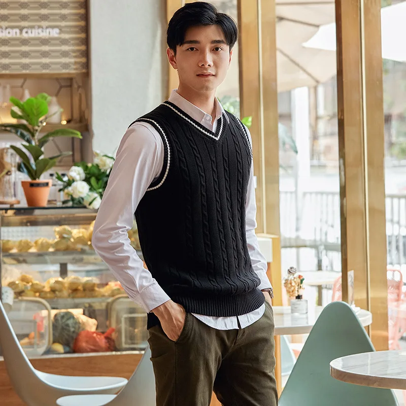 Cotton sleeveless v-neck twisted pullover knitted vest mens knit sweater knit sweater sleeveless men crochet sweater vest mens