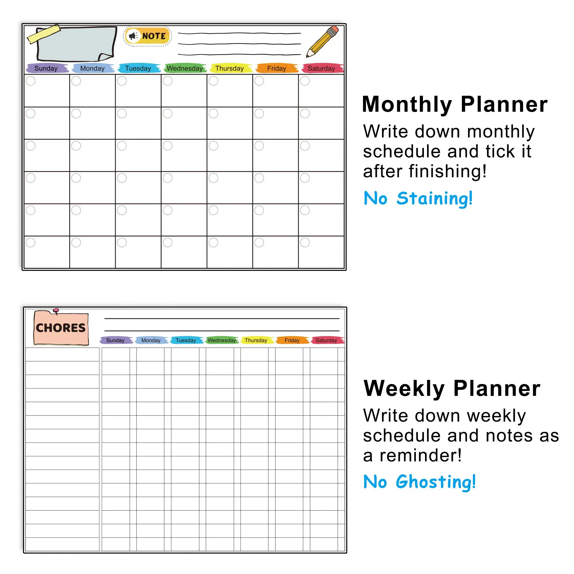 Flexible Magnetic Monthly Weekly Planner Calendar Set Whiteboard Sheet For Home Kitchen