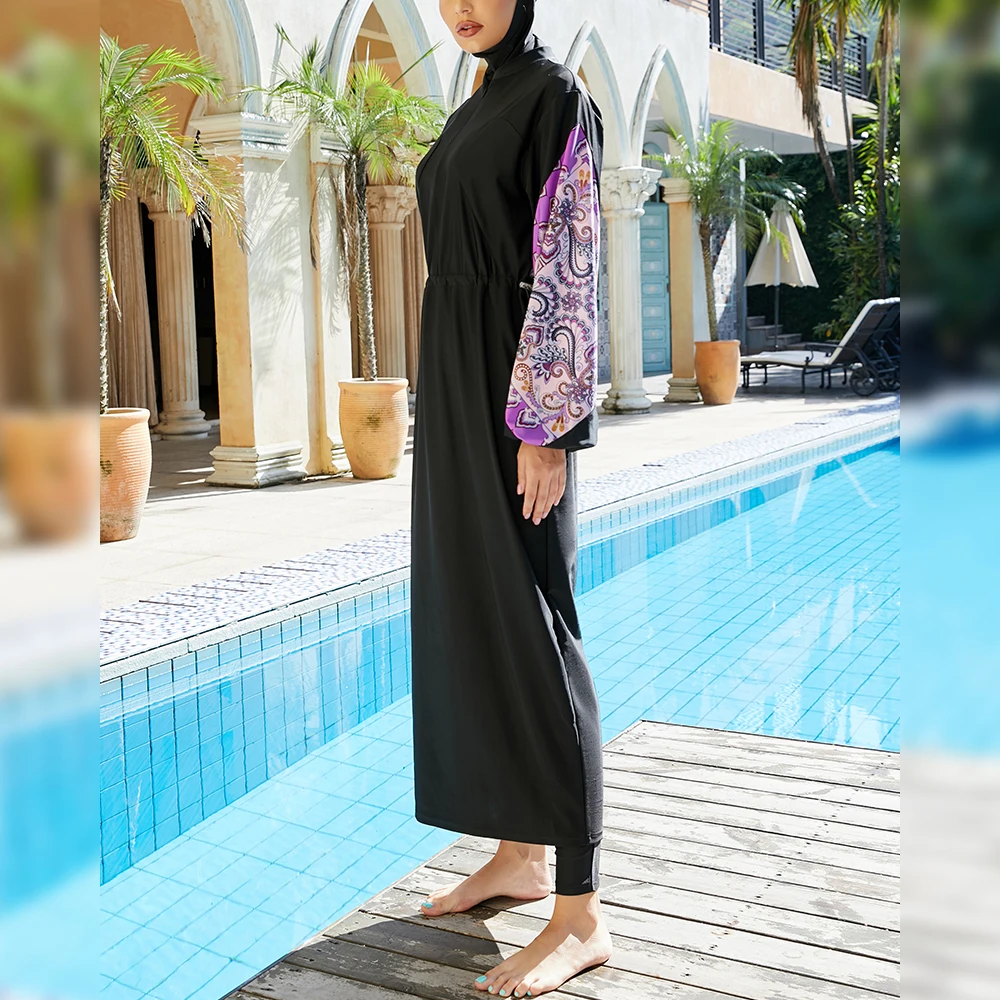 Conservative Spa Swimsuit Sun Protection Full Surround Color Split Beach Diving Surf Three-Piece Swimsuit