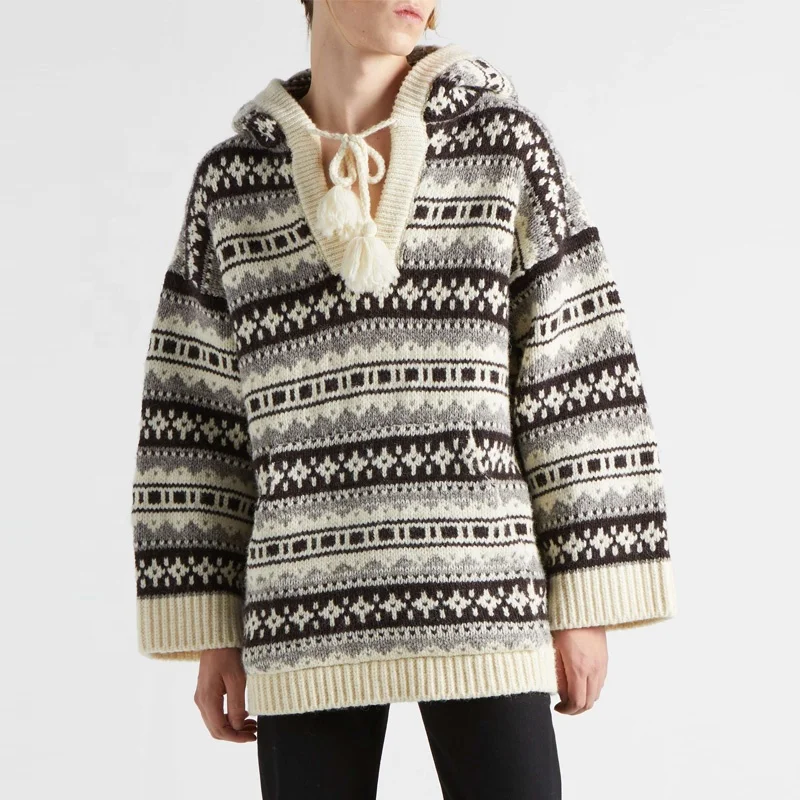 OEM&ODM Winter Oversize Custom Knitted Printed Fair Isle Fuzzy Mohair Chunky Sweater Pullover For Men Sweater Hoodies