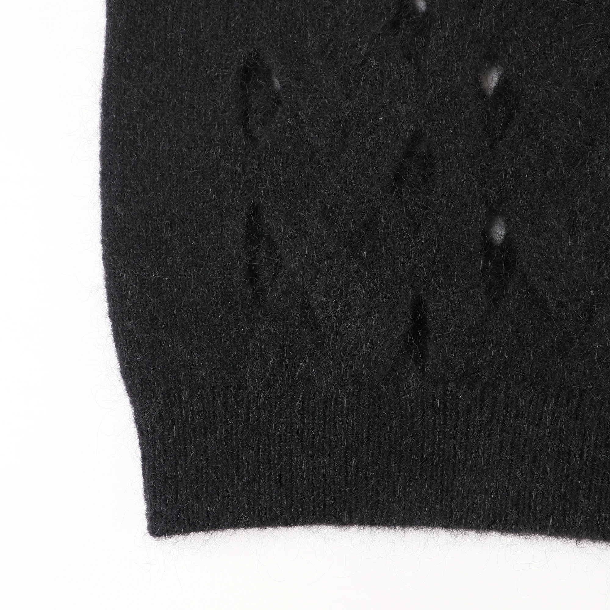 Top Fashion Special Design Mohair Hollow Out Cable V neck Long Sleeve Women Knit Cardigan Sweater