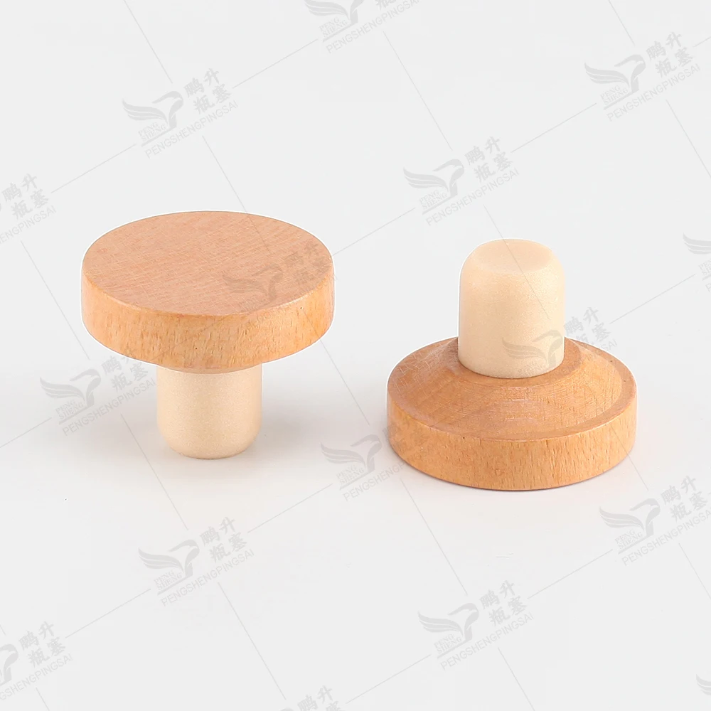 Wooden Synthetic Cork T Shape Polymer Wine / Spirits Synthetic Cork Bottle Stopper Customized Rubber Covers for Glass Bottles