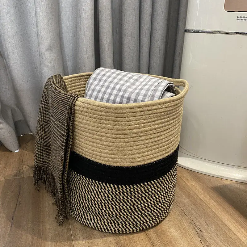 Cotton woven basket storage clothes / toys / sundries basket with handles