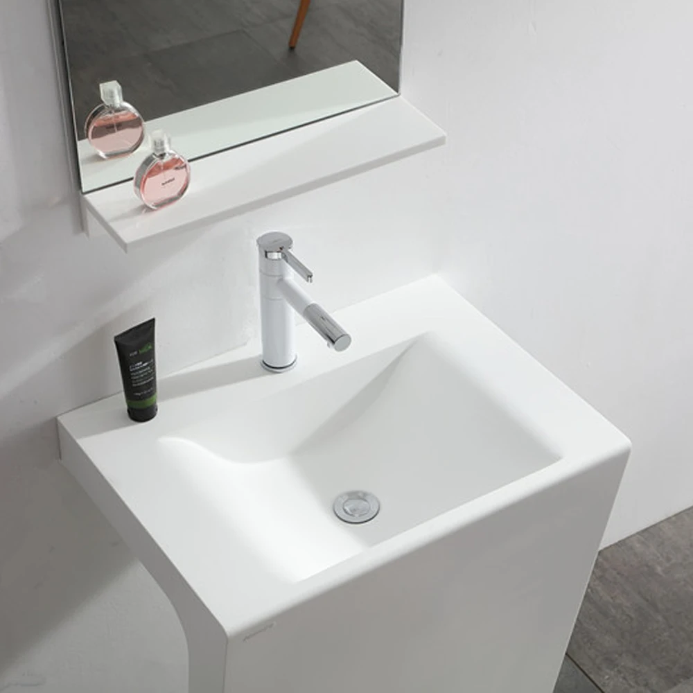 Modern design white color artificial stone acrylic solid surface floor standing bathroom wash basin