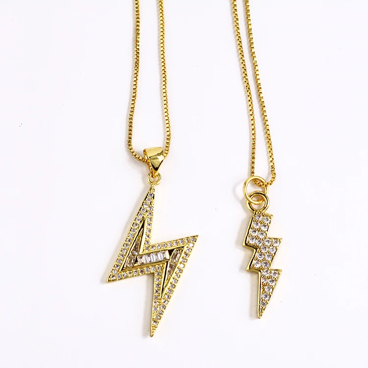 NZ1099 Dainty 18k Gold Plated CZ Micro Cubic Zirconia Diamond Thunder Lightning Bolt Charms Chain Necklace for Women