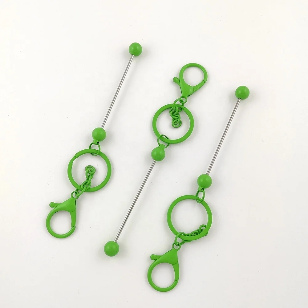 New 5 Candy Color Pink White Green Purple Red Bar Beadable Key chain DIY Metal Craft Beaded Blank Bar Keychain