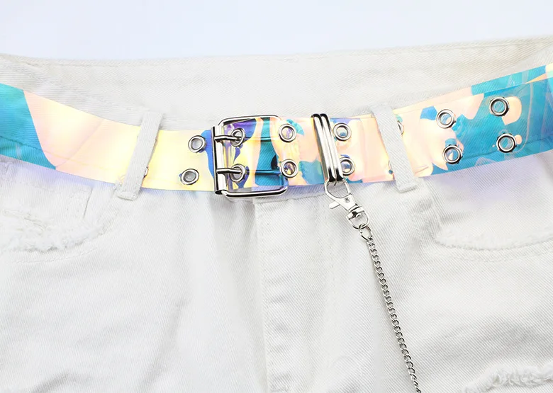 New Fashion iridescent transparent belt punk style chain decoration double row hole decorative PVC for