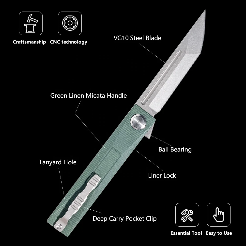 EDC Outdoor Multi Function Tool Small Pocket Knife Damast VG10 Steel Sandwashing Blade Knives For Hunting