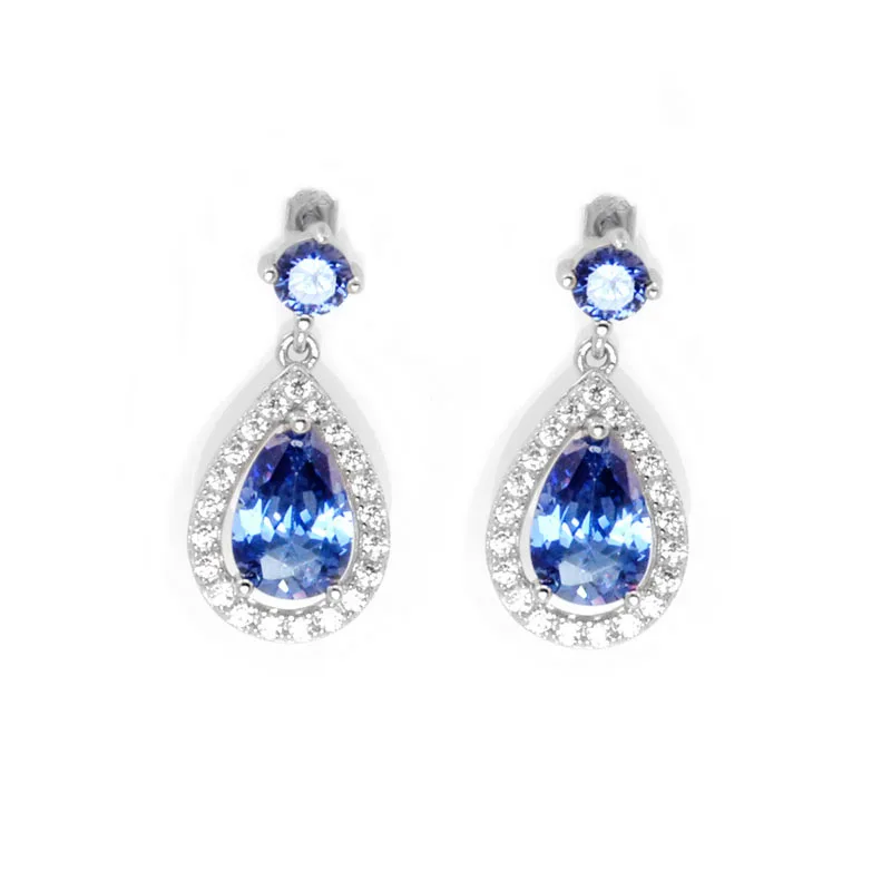 Real Solid 925 Silver Post Korean Earrings Blue Crystal Sterling Silver Earrings Dangle Kids Silver Earrings