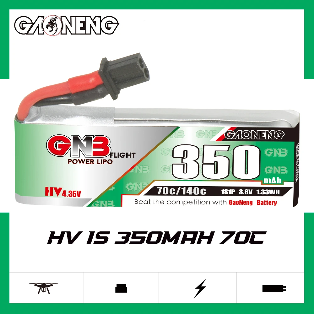 GAONENG GNB 1S 350mAh 3.8V HV LiHV 70C 140C A30 Connector RC LiPo Battery FPV Brushless Drones Mini Micro Whoops PowerWhoop Quad