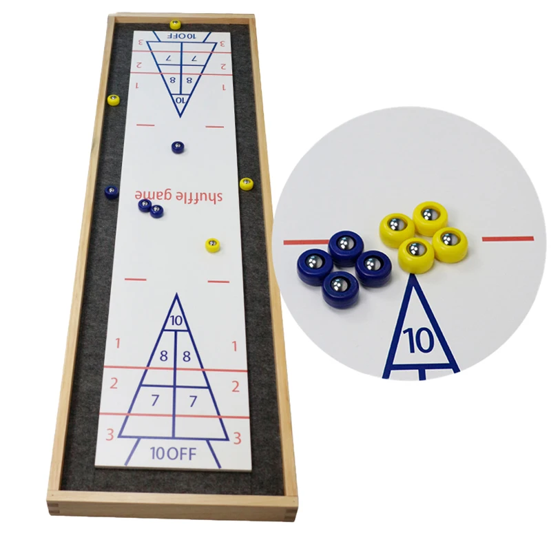 wooden Shuffleboard and Curling 2 in 1 Table Top Board Game with 8 Rollers indoor game