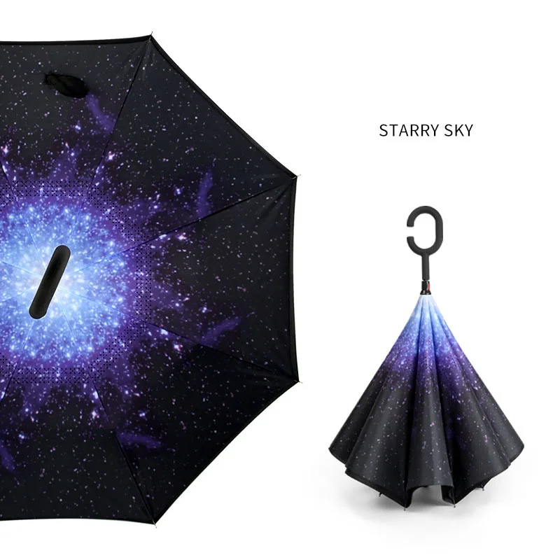 Wholesale Custom 23' * 8k Adults Reverse Straight Umbrella Double Layer Inverted Print Umbrella With C Handle