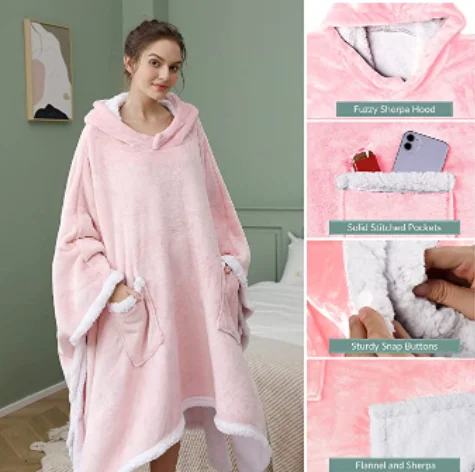 OEM High Quality Sherpa Blanket Poncho Sherpa Fleece Blanket Super Soft Warm