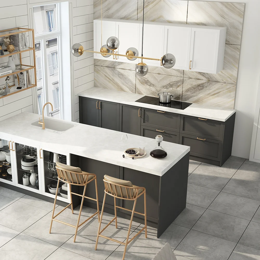 Modular High Gloss White Lacquer Custom Design Kitchen Cabinets