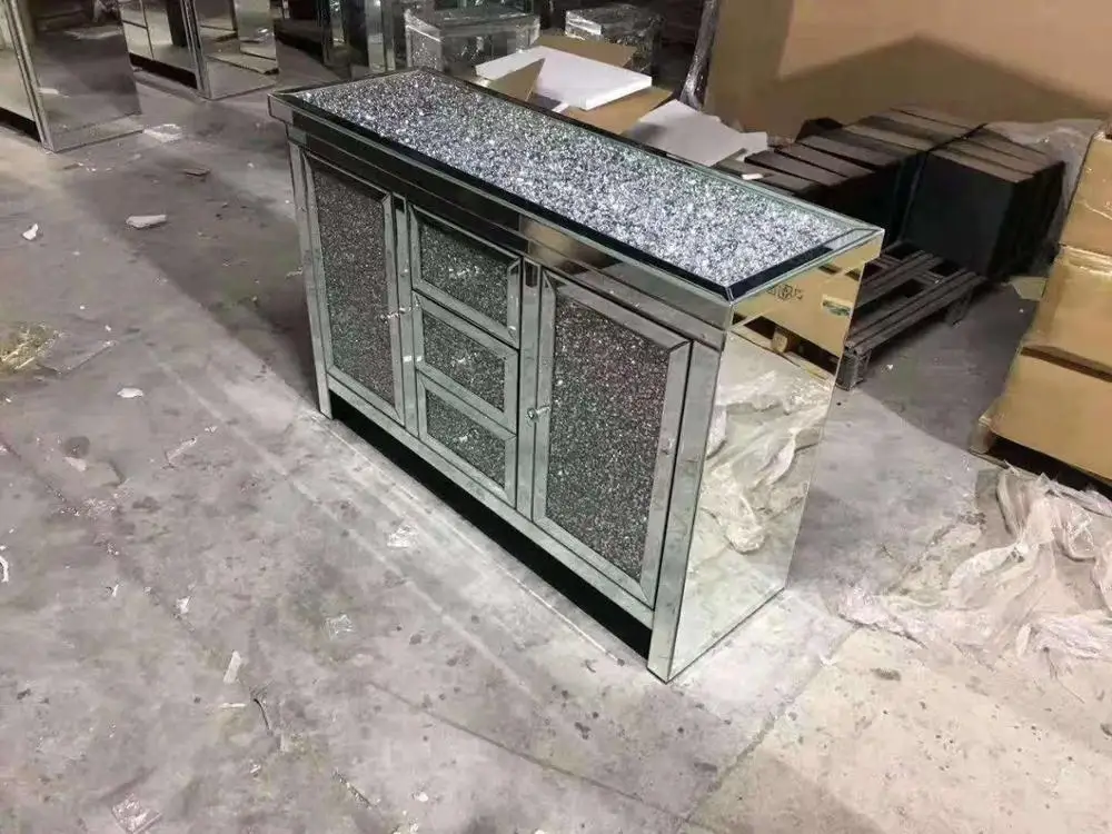 Modern  Decorative crush diamond  Mirrored Buffet Console Cabinet Sideboard