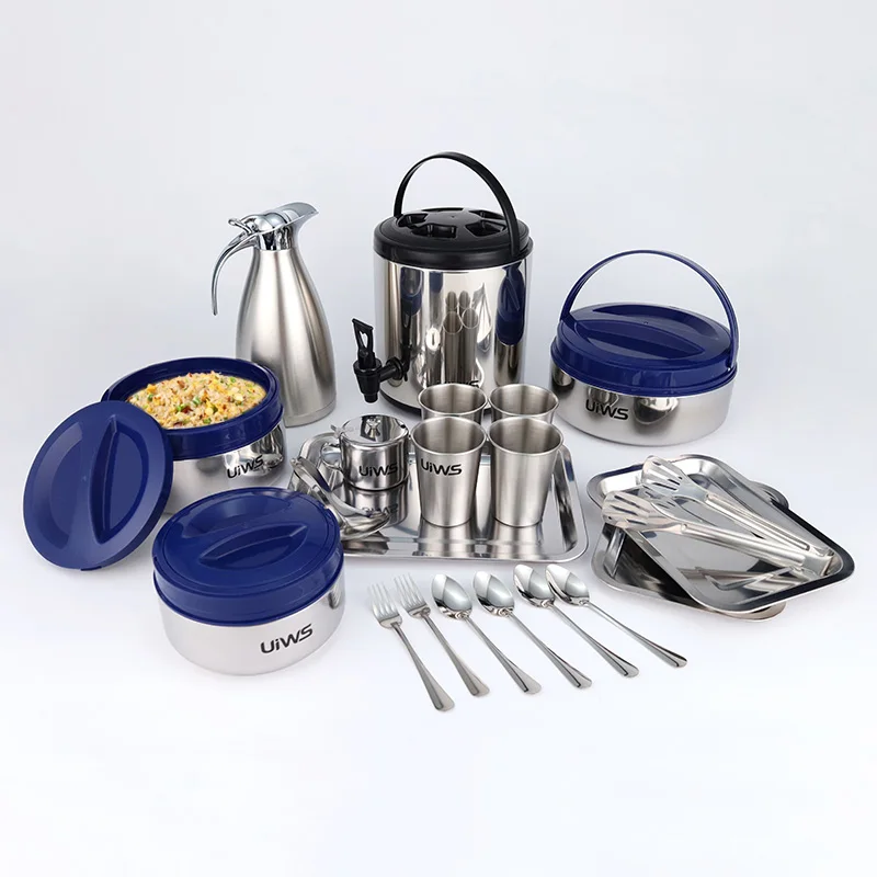 Hot sale stainless steel cookware set food container insulation cup plate 21 set kitchenware