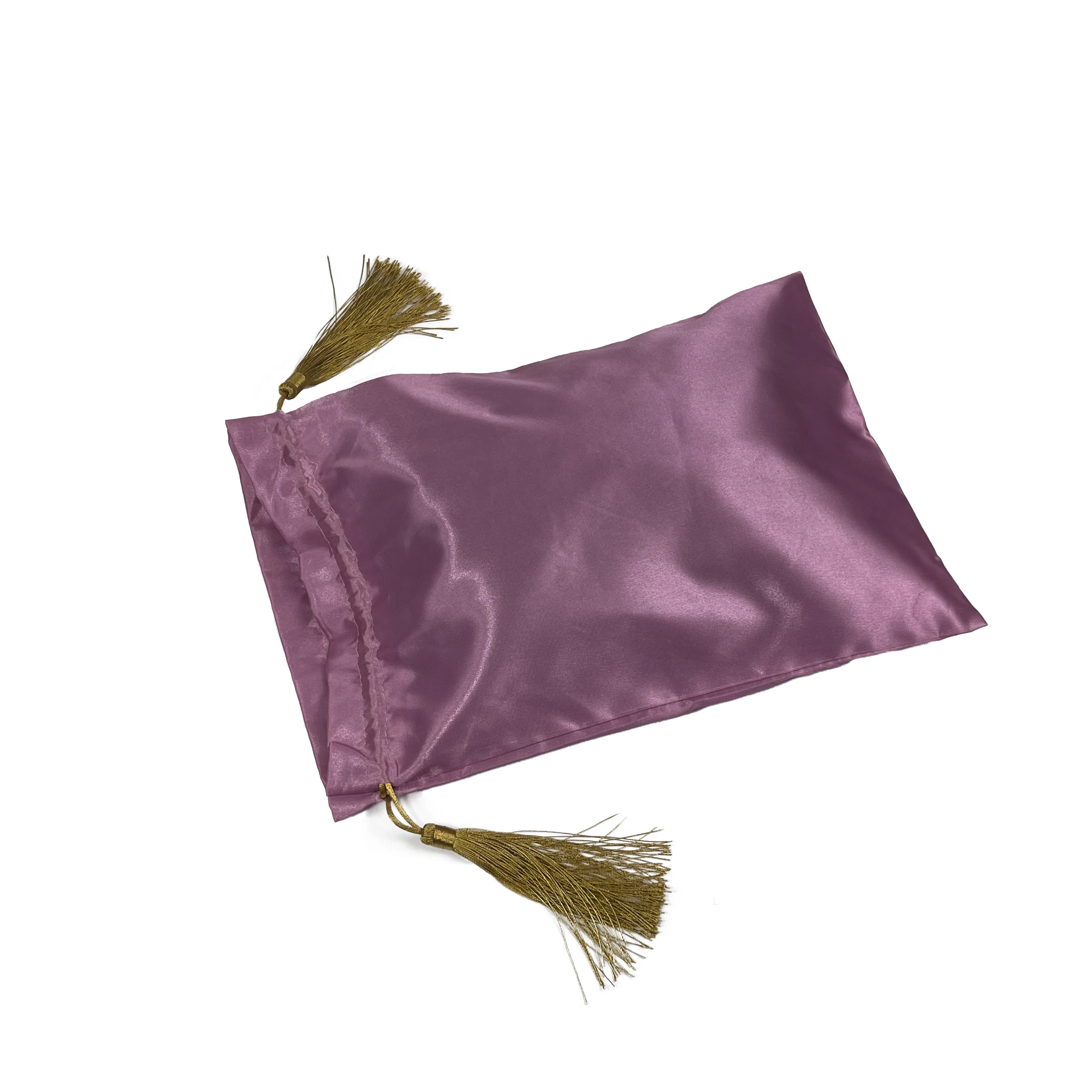 Custom Woven  logo silk tassel satin bag extension packaging satin gift bag for wig bundles