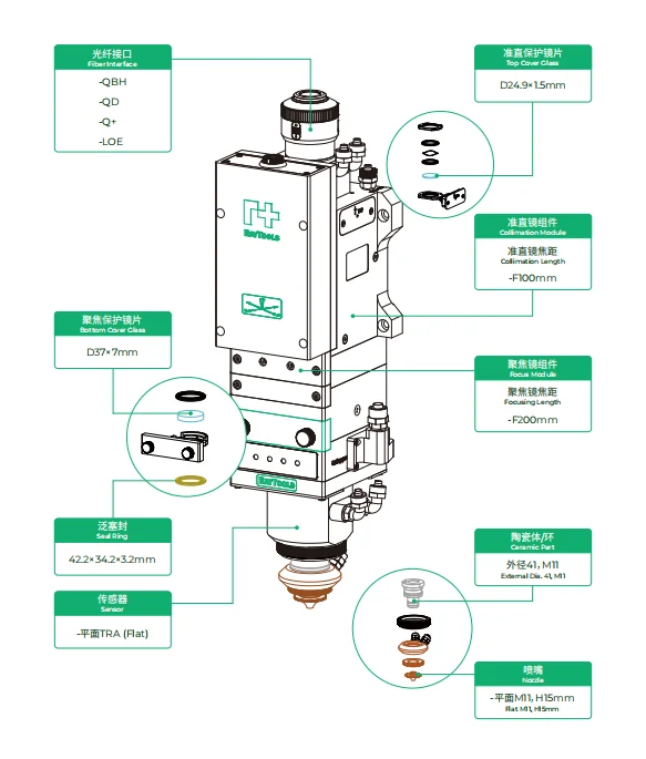 Laser Equipment Parts 3 in one Raytools BS12K High Power Intelligent Laser Cutting Head 6Kw Max laser source and Raytools XC3000