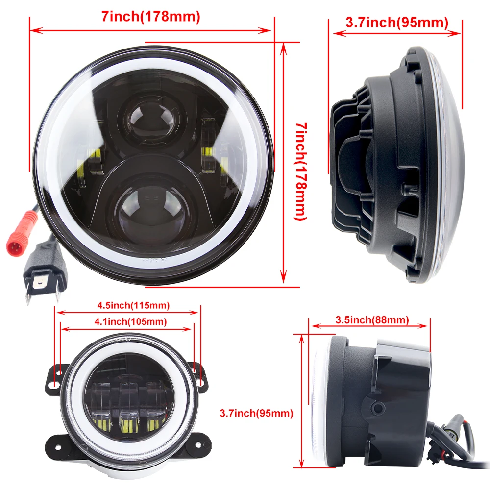 
App Control Chasing Color 4 Inch 4x4 Off Road Angel Eye Fog Light, Halo Ring Chasing 7 Inch Round RGB Led Headlight for JK JL TJ 