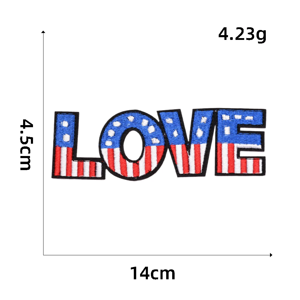 hot sale USA Independence Day theme flag heart paw iron on embroidered patches for clothes