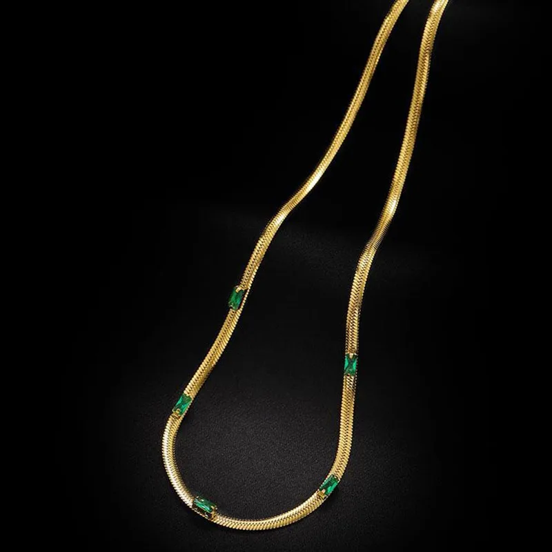 DAICY unique design non tarnish 18k gold stainless steel Emerald zircon herringbone chain fashion jewelry jewelry sets