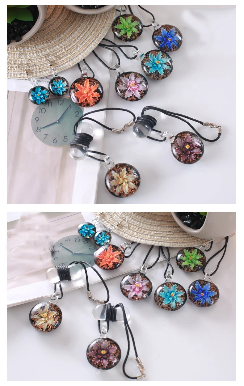 Factory Wholesale Handmade Nordic Style Murano Insert Flower Glass Necklace Earring Pendants