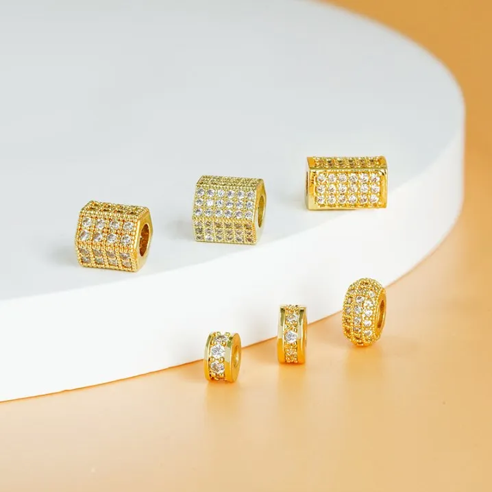 Hot Sale Brass Gold Plated Bracelet Necklace Zircon Charm Jewelry Making Accessories Diy Handmade Round Spacer Beads