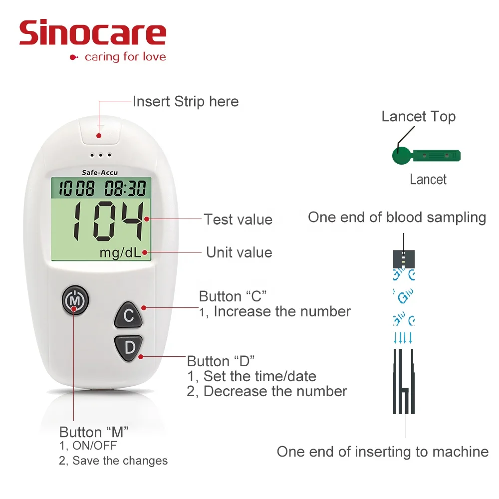  Глюкометр SINOCARE Safe-Accu с тест-полосками и