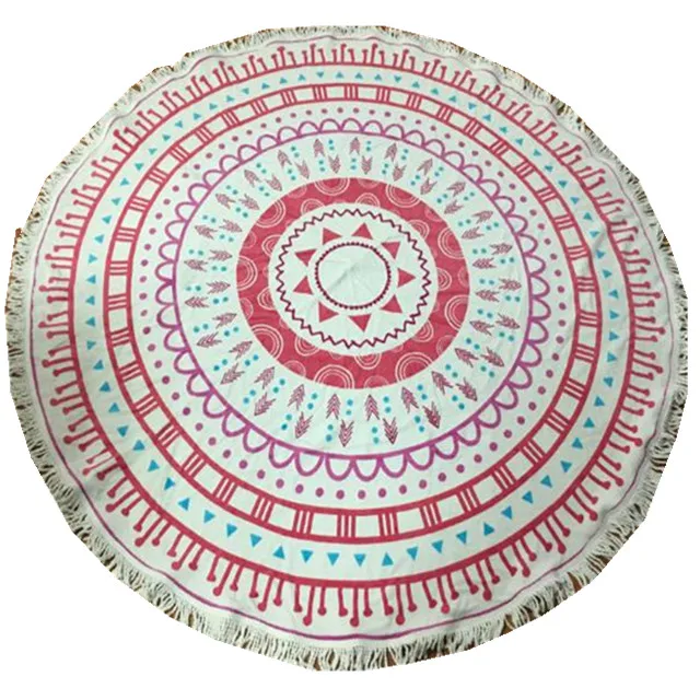 
100% cotton terry /velour reactive printing aztec tropical mandala round beach towel stock wholesale 