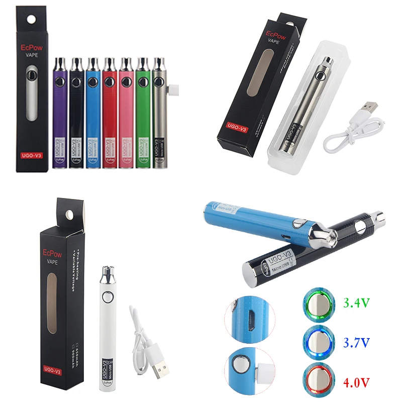 Подогрева Регулировка напряжения Micro USB упаковка 650 мАч перезаряжаемые батарейки пустые 510 нить UGO V3 VAPES ручки