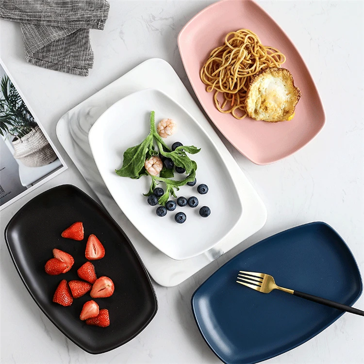 Customized dinnerware rectangle matte glaze porcelain appetizer bread pasta plates