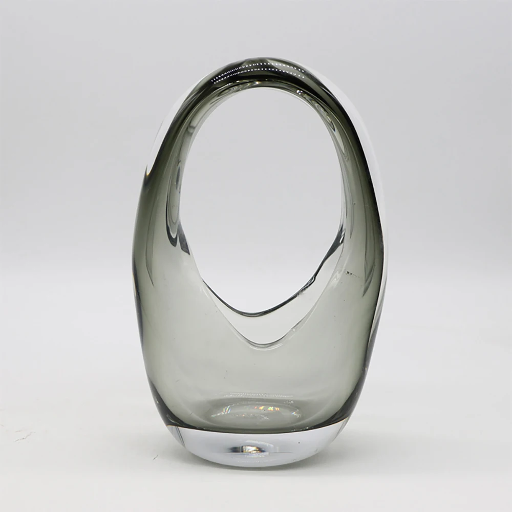 New product ideas 2024 Light Grey Clear Glass Flower Vase Handbag for Home Decor Transparent Crystal Unique Handbag Vases