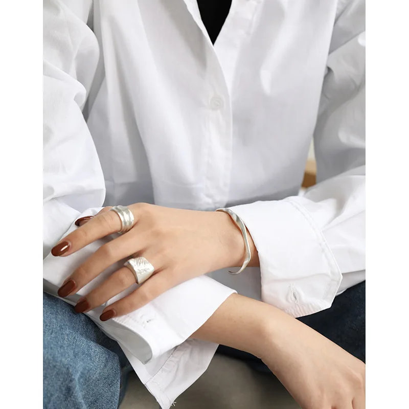 Wholesale S925 sterling silver bracelet Glossy irregular charm bangle bracelet