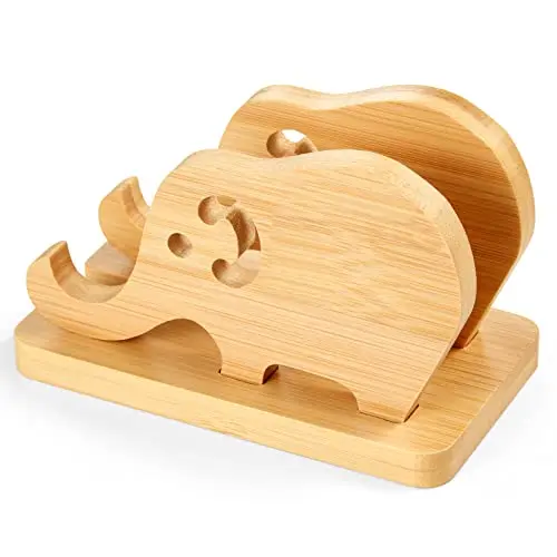 Bamboo Elephant Desktop Phone Stand Removable Wooden Desk Base iPhone  Huawei Xiaomi Wood Crafts Wall Signs All Mobile