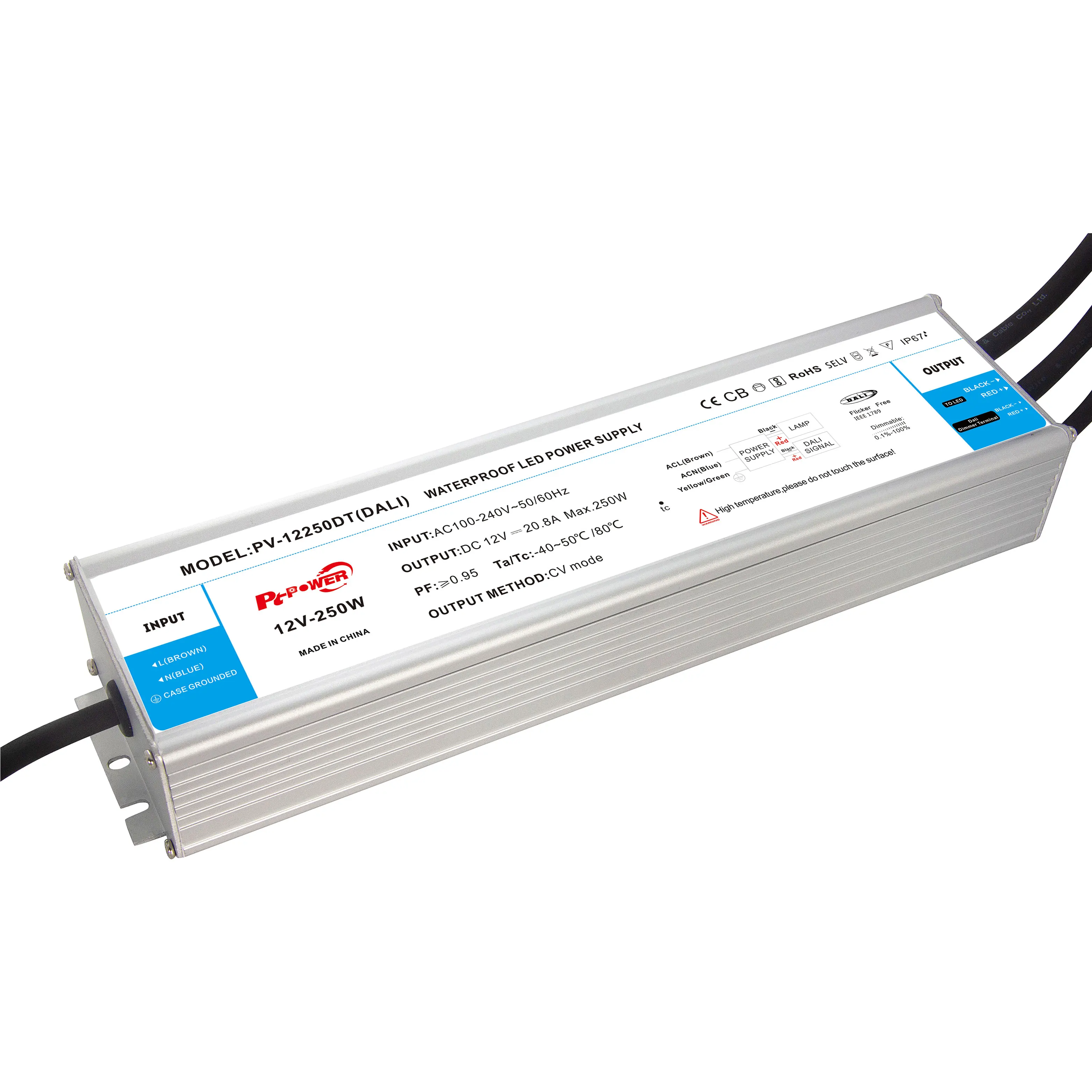 Pt POWER DALI 250W 12V 24V LED Power Supply Dimmable DALI LED Driver Waterproof IP67 Constant Voltage Controller