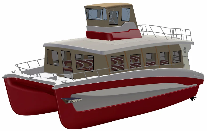
49 feet fiberglass Catamaran 60 passenger boat for tourism company used at lake Ocean and Sea 