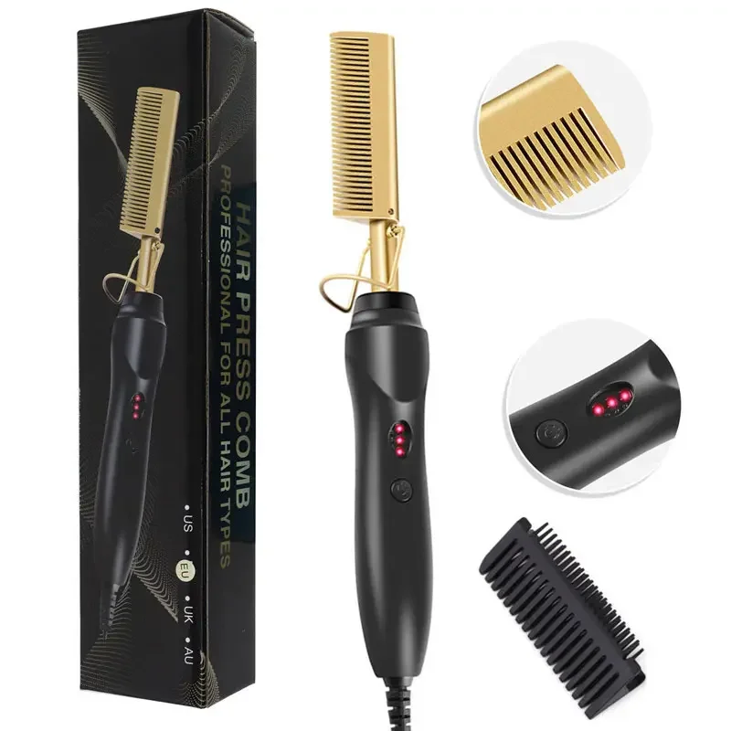 2 in 1 Hot Comb Straightener Electric Straightener Hair Curler Wet Dry Use Hair Flat Irons Hot Heating Comb For Hair