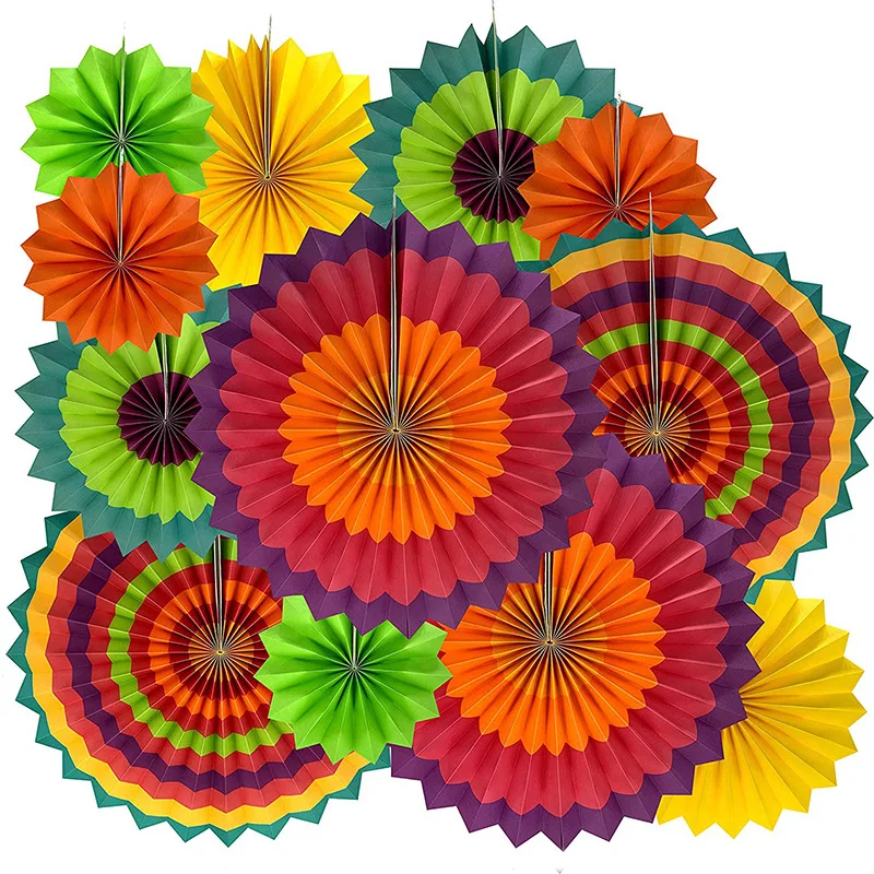 12-piece Kit handmade paper folding fan paper fan flower props decorations for party wedding arrangement background decoration