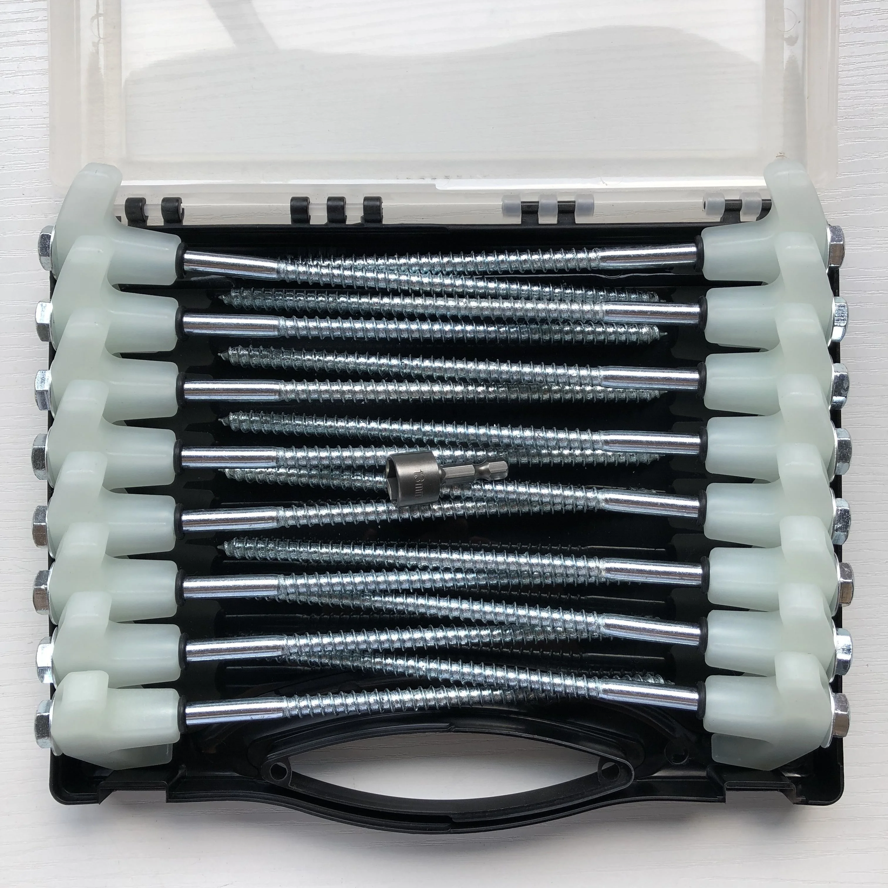 Hot selling factory supply screw tent peg tent stake with storage box for outdoor camping