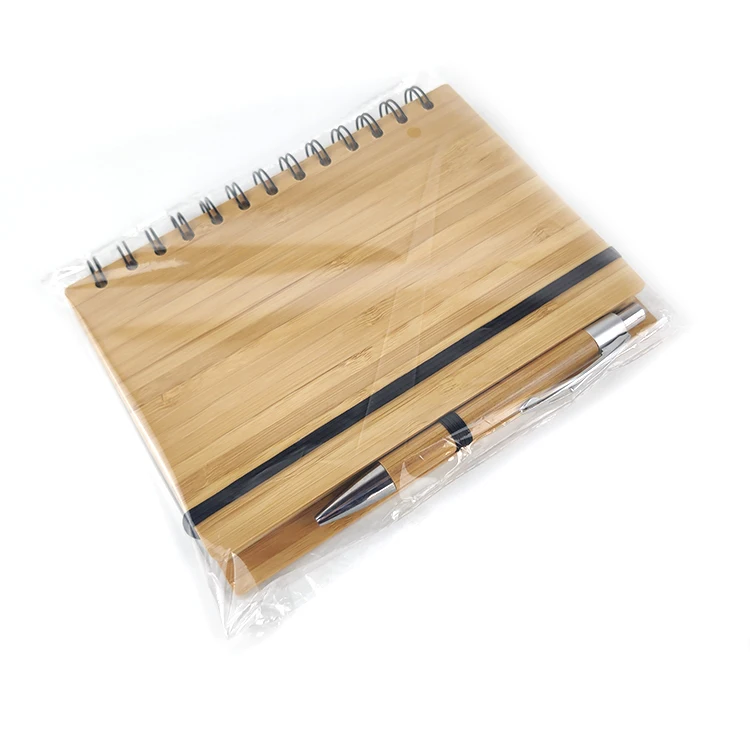 
OEM Custom Eco Friendly Spiral Bamboo Notebook With Pen 