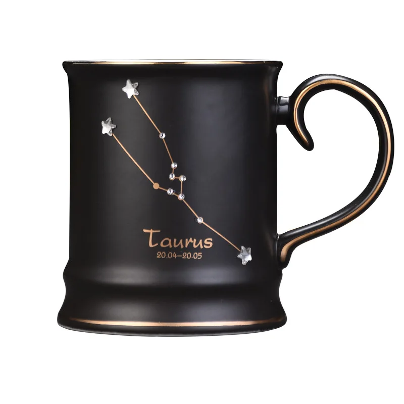 Luxury Diamond 12 Constellation Ceramic Mug Handle Portable Coffee Milk Couple Office Home Custom Water Cup Promotional Gift