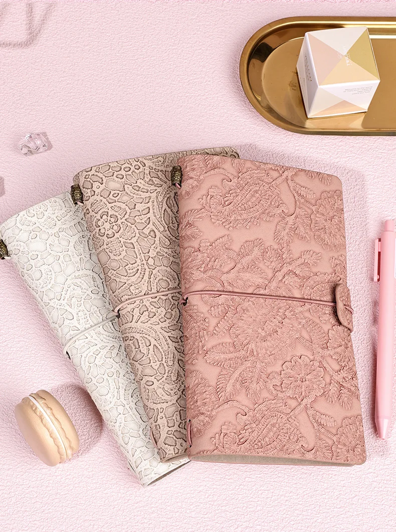 Customized Journal Books Engraved Lace Kraft Paper Inner Page Environmental Protection Office Memo / Student Notepad