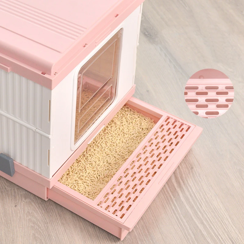  High Quality Foldable Covered and Enclosed Cat Litter Box with