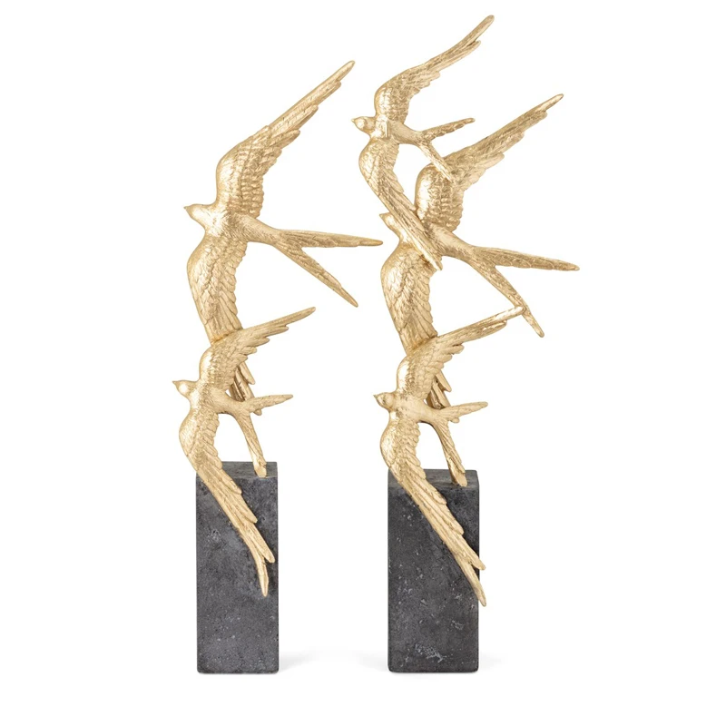 Custom Wholesales Modern Resin Gold Leaf Animal Swallow Bird Ornaments Sculpture For Home decor