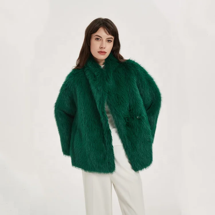 Wholesale Factory Winter Ladies Warm Fur Coat Green Comfortable Custom Women Faux Fur Coat