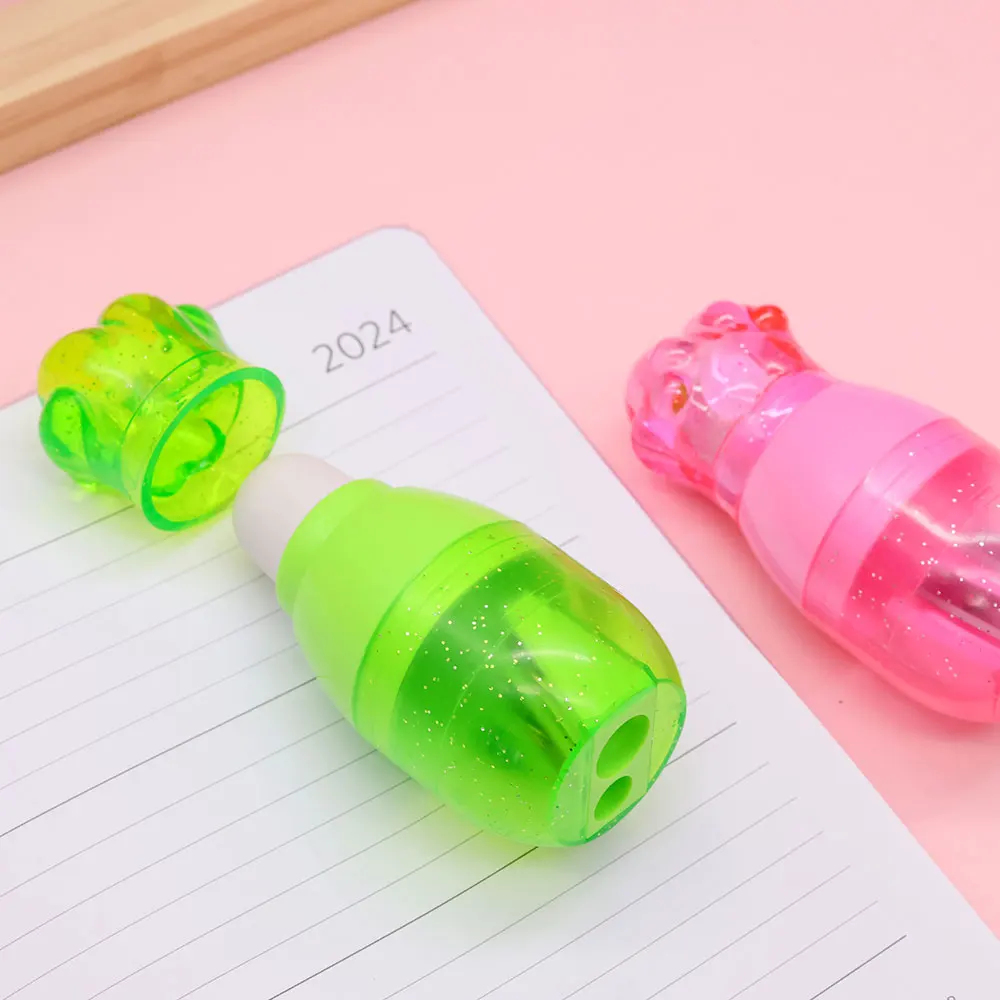 new fun cute cat claw colored eraser double hole plastic pencil sharpener for kids factory wholesale student stationery supplies